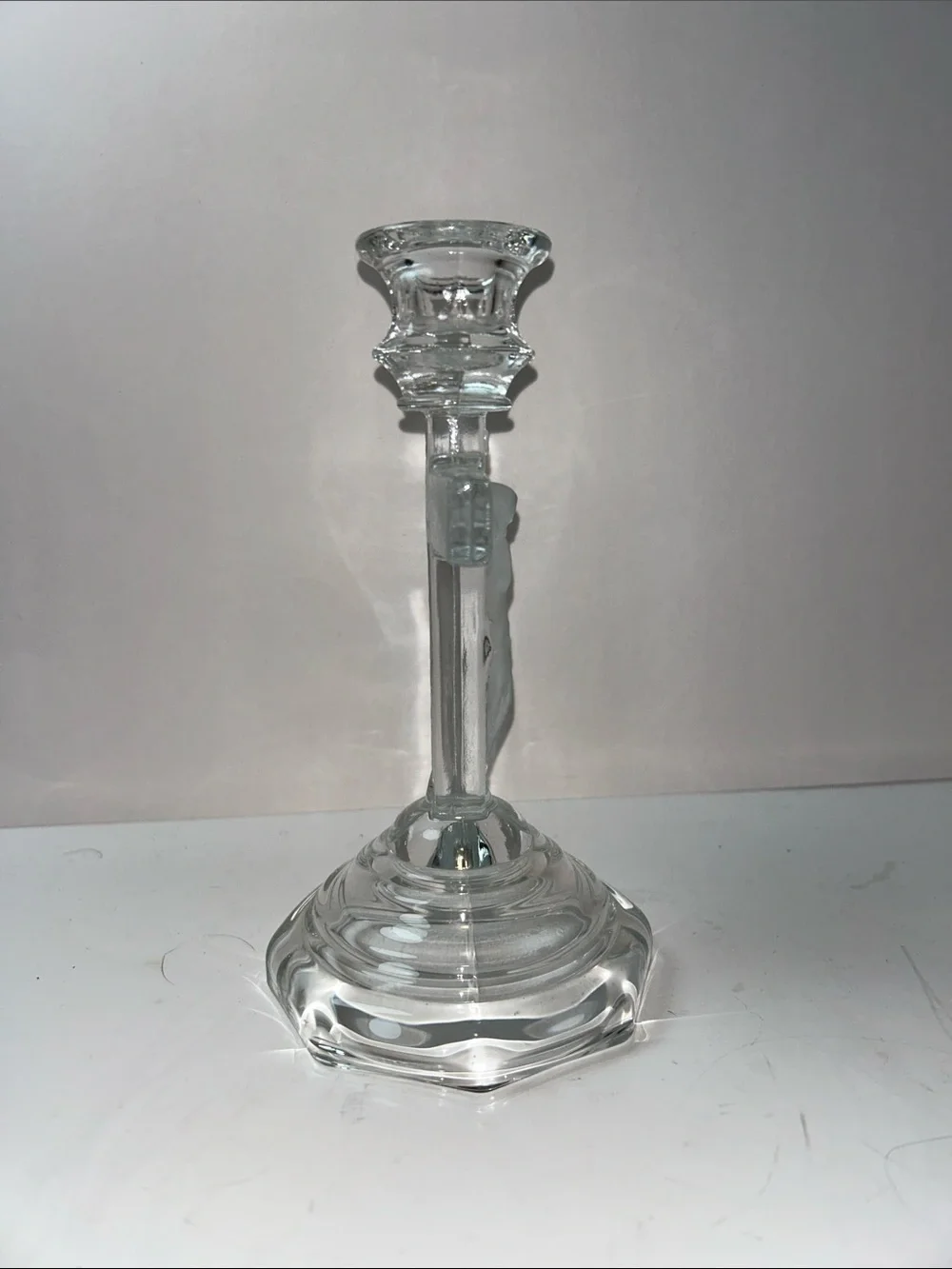 Vintage INRI Clear Glass Crucifix Jesus Christ Cross Candle Holder